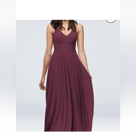 Davids Bridal Dress Size 0 Women’s Bridesmaid with Crisscross Back Burbundy - Picture 1 of 7